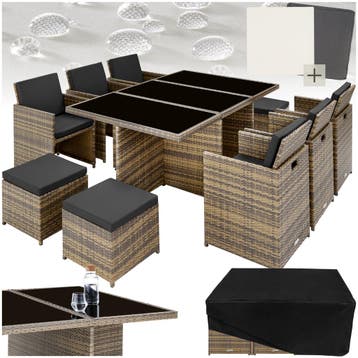 Aluminium rotan zitgroep New York 6+4+1 met beschermhoes, Verzenden, Nieuw