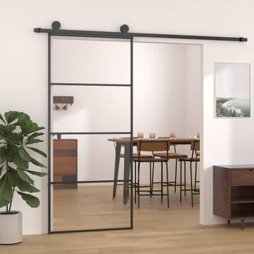 vidaXL Schuifdeur 90x205 cm aluminium en ESG-glas zwart, Doe-het-zelf en Bouw, Verzenden, Nieuw