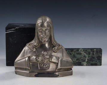 F. Dengler - Buste, Heilig Hart van Jezus - 15 cm - Spelter