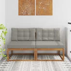 vidaXL Buiten Midden Sofa met kussen 2 Stuk Naturel, Tuin en Terras, Verzenden, Nieuw