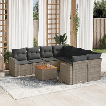 vidaXL 9-delige Loungeset met kussens poly rattan grijs, Verzenden, Loungeset