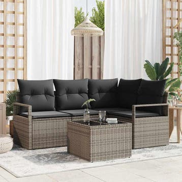 vidaXL Bankstel 5 st Lichtgrijs poly rattan, Verzenden