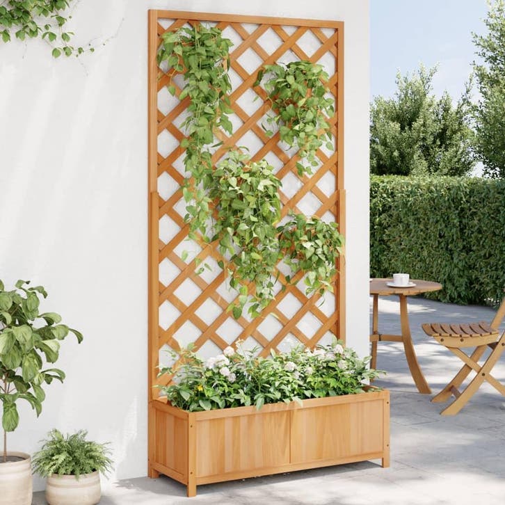 vidaXL Plantenbak met latwerk massief vurenhout bruin, Tuin en Terras, Bloempotten, Nieuw, Verzenden