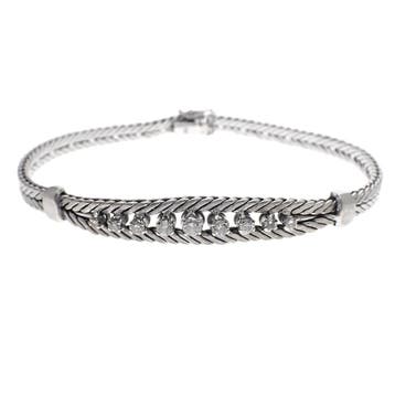 Vintage witgouden vossenstaart schakelarmband met diamant..., Gebruikt, Ophalen of Verzenden, Met edelsteen, Goud