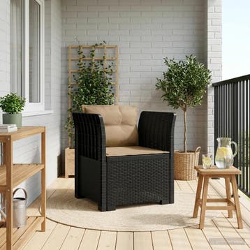 vidaXL Eén-zits Fauteuil met Kussens Rieten Look PP, Verzenden, Nieuw
