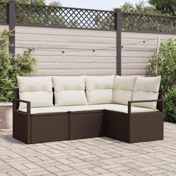 vidaXL Bankstel 4 st Bruin en Crème poly rattan, Verzenden, Nieuw