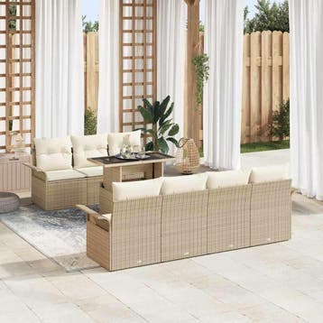 vidaXL Tuinbank Set met kussen met opslag 8 pcs Beige Poly, Verzenden, Nieuw