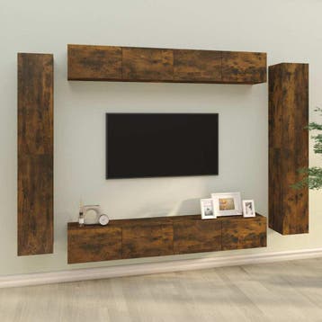vidaXL 8-delige Tv-meubelset bewerkt hout gerookt, Verzenden, Nieuw