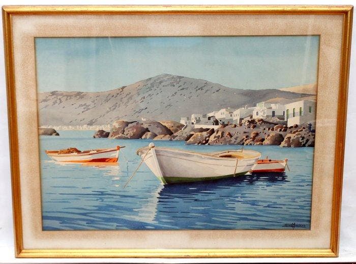 Eias Marrero (XX) - Paisaje Canario, Antiquités & Art, Art | Peinture | Classique