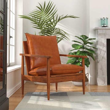 vidaXL Fauteuil echt leer met acaciahout bruin, Huis en Inrichting, Verzenden, Nieuw