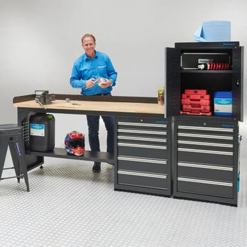 Datona Werkbank 200 cm 1 kast deuren 2 kast lades bamboe -, Ophalen of Verzenden