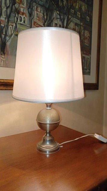 Lampe de table - Argent, Textile - lampe de table argentée
