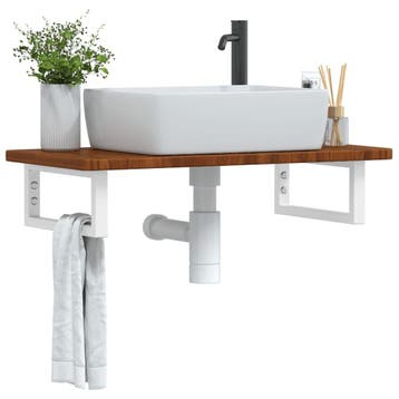 vidaXL Badkamer wandschap staal en massief eikenhout, Verzenden