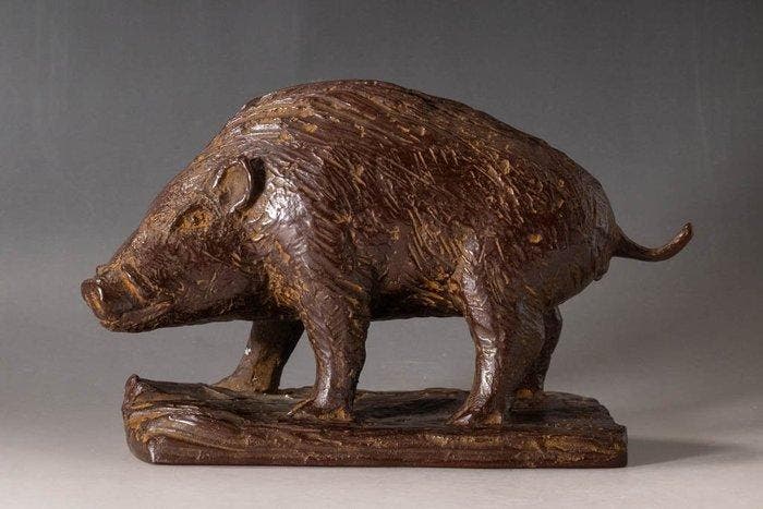 Bronzen varkenbeeld Kizen (Resolute) door Zenigame Kenji -, Antiek en Kunst, Antiek | Overige Antiek