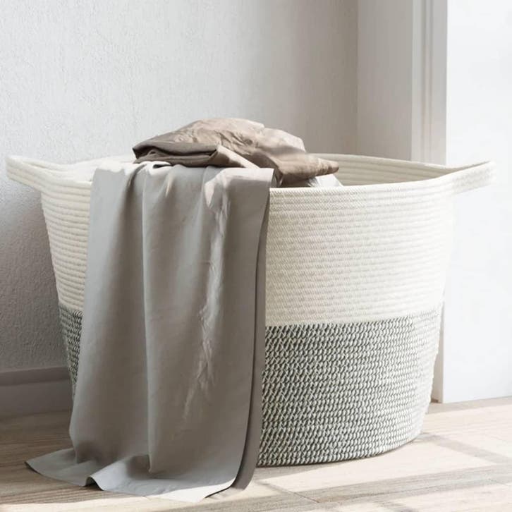 vidaXL Wasmand Ø 60x36 cm katoen grijs en wit, Maison & Meubles, Accessoires pour la Maison | Autre, Envoi
