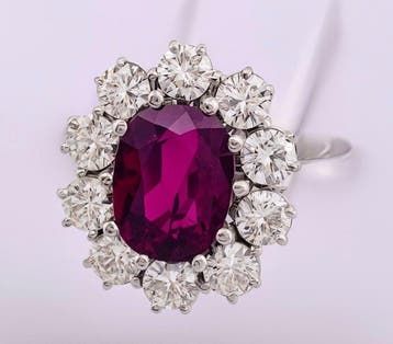 Ring - 18 karaat Witgoud Robijn - Diamant, Nieuw