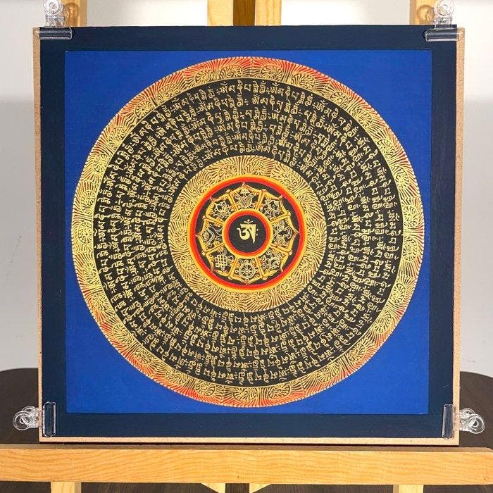 Painting of Tibetan Tradition - Mandala Mantra with OM and 8, Maison & Meubles, Maison & Meubles | Autre