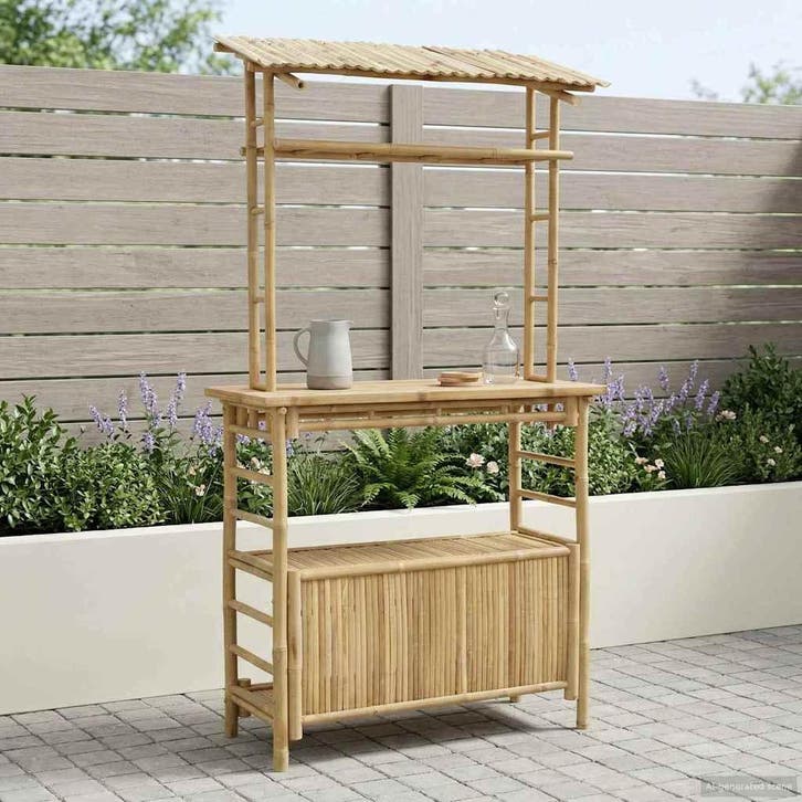 vidaXL Buiten Bartafel met opslag Naturel 110 x 50 x 210 cm, Tuin en Terras, Tuintafels, Nieuw, Verzenden