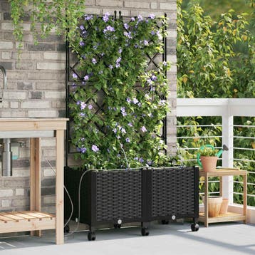 vidaXL Tuin Plantenbak met Irrigatie en Wielen 2 st Zwart PP, Verzenden