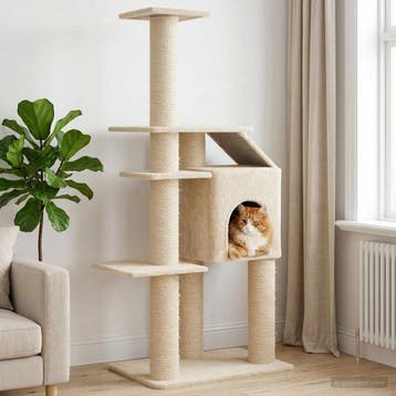 vidaXL Kattentoren met sisal krabpalen Crèmekleurig 183 cm, Verzenden