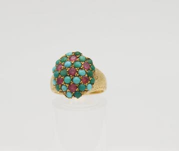 Bague - 18 carats Or jaune Rubis - Turquoise, Nieuw