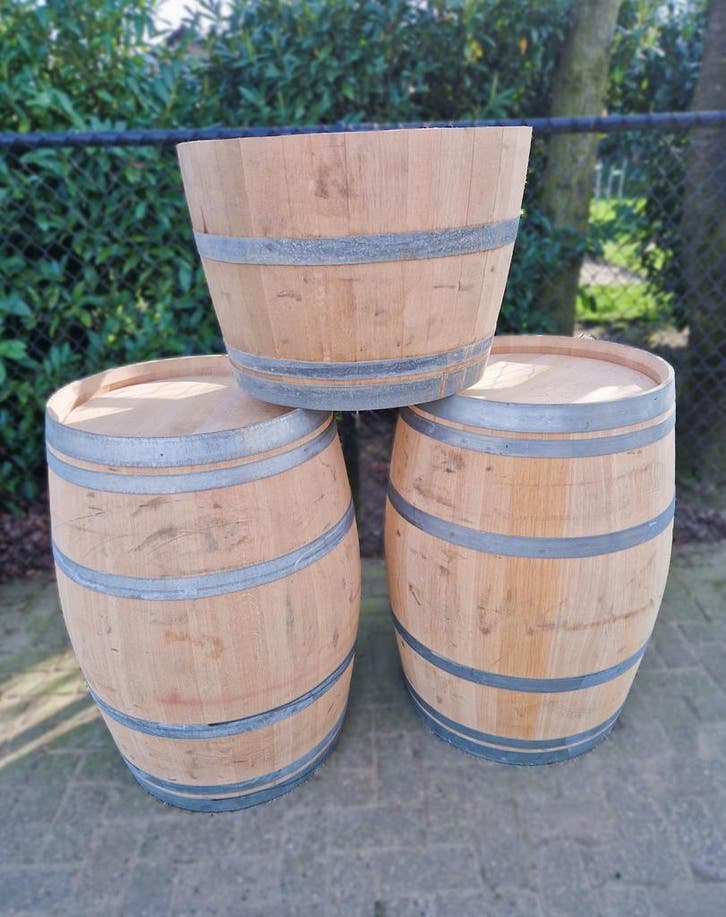 Eikenhouten wijnvaten 225L - regenton - bloembak - eiken, Jardin & Terrasse, Barils de pluie, Enlèvement ou Envoi