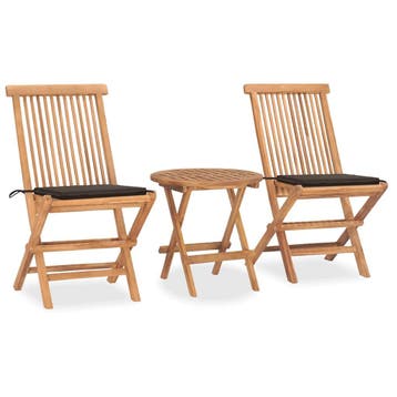 vidaXL 3-delige Tuinset inklapbaar met kussen massief, Tuin en Terras, Verzenden, Nieuw, Tuinset