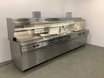 Pitco Bakwand met friteuses, bakplaat, bainmarie en afzuig, Ophalen of Verzenden