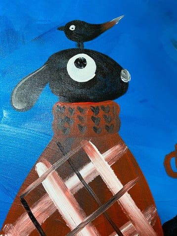 Tetiana Zaitseva - Acrylic Painting Winter Sheep no 411, Antiek en Kunst