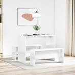 vidaXL 3-delige Eettafel en bankenset bewerkt hout hoogglans, Huis en Inrichting, Verzenden, Nieuw