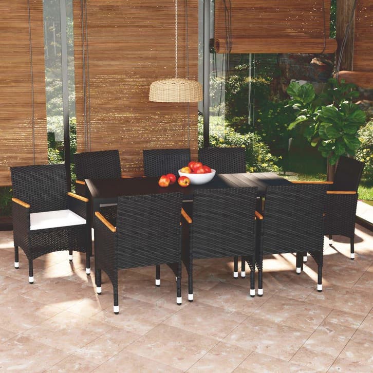vidaXL 9-delige Tuinset met kussens poly rattan zwart, Jardin & Terrasse, Ensembles de jardin, Envoi