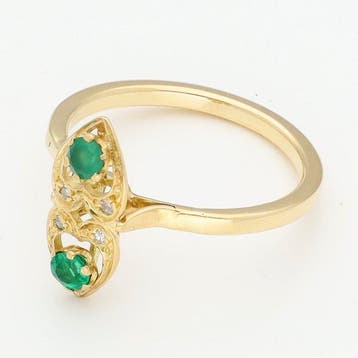 Ring - 18 karaat Geel goud - Diamant - Smaragd, Nieuw