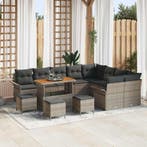vidaXL Tuinbank Set met kussen 13 pcs Grijs poly rattan, Verzenden
