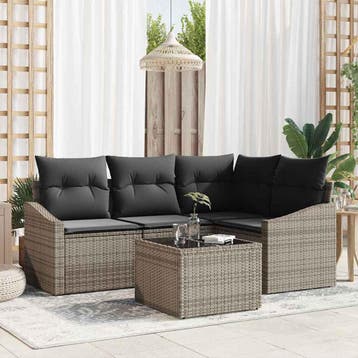vidaXL Tuinbank Set 5 st Lichtgrijs poly rattan, Verzenden