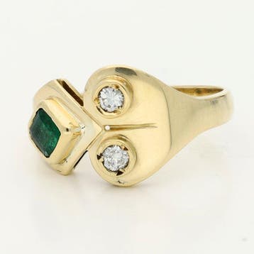 Ring - 18 karaat Geel goud Smaragd - Diamant
