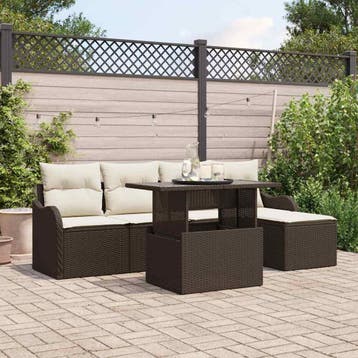 vidaXL Buiten Zitset met kussen 6 pcs Bruin Poly rattan, Verzenden