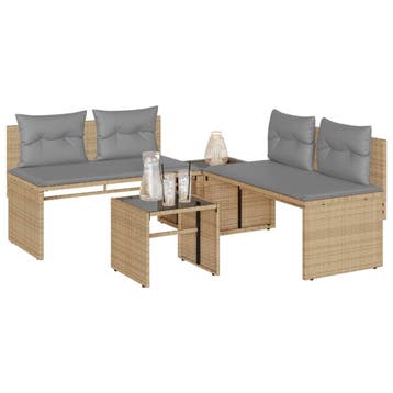 vidaXL 4-delige Loungeset met kussens poly rattan beige, Verzenden, Loungeset