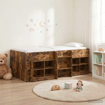 vidaXL Loft Bed Frame met Kast 3 st Gerookt eiken Bewerkt, Verzenden