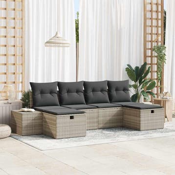 vidaXL Tuinbank Set 6 st Lichtgrijs poly rattan, Verzenden, Nieuw