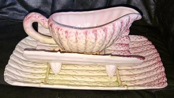 Service à Asperges , Barbotine - Tafelservies (3) -, Antiquités & Art