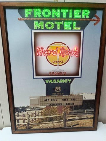 Naambord Frontier Motel Hard Rock - Lichtbord - Hout,