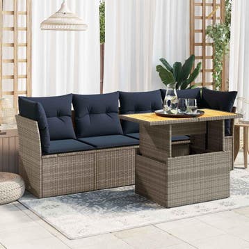 vidaXL 5-delige Loungeset met kussens poly rattan grijs, Verzenden, Nieuw, Loungeset