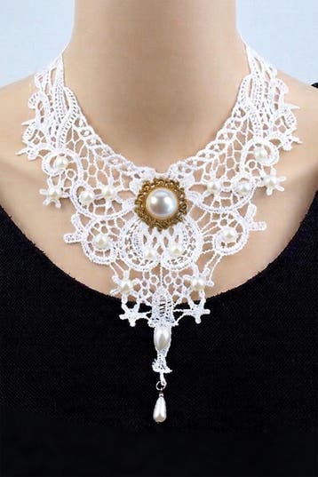 KIMU® Ketting Kant Wit Goud Steen Steampunk Lolita Witte Kan, Handtassen en Accessoires, Kettingen, Ophalen of Verzenden, Nieuw