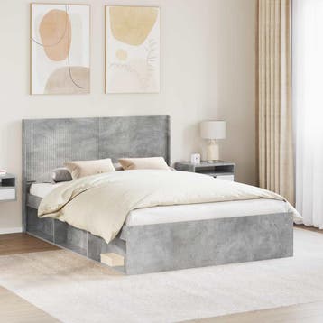 vidaXL Bedframe met opbergruimte en hoofdbord Betongrijs 140, Verzenden, Nieuw