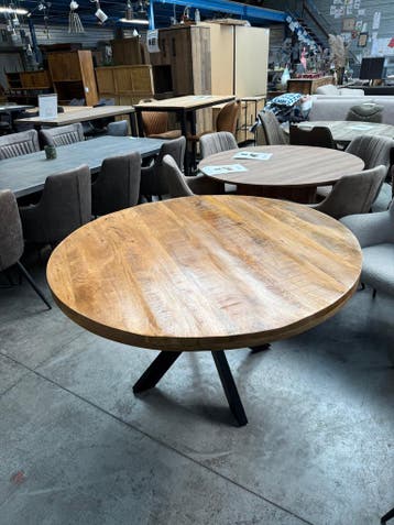 Eettafel rond, mangohout (nieuw, A-keuze)