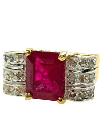 Zonder minimumprijs - Ring - 9 kt. Zilver, Geel goud Robijn