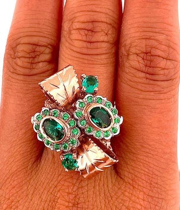 Zonder minimumprijs - Ring - 9 kt. Roségoud, Zilver Smaragd