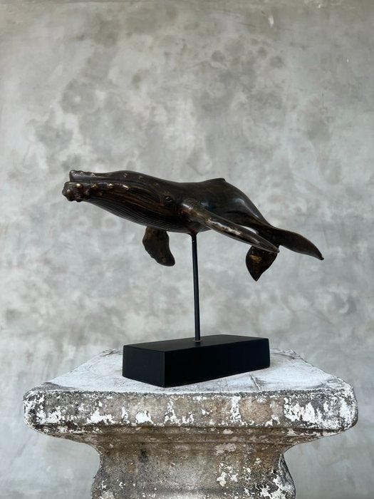 Beeld, No Reserve - Bronze Patinated Whale Soaring on its, Antiquités & Art, Curiosités & Brocante