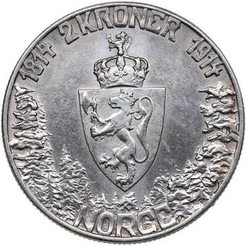 Norvège. Haakon VII. 2 Kroner 1914 / Mor Norge - 100th, Gestempeld