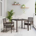 vidaXL Tuin Eettafel Set 3 pcs Bruin poly rattan, Verzenden, Nieuw
